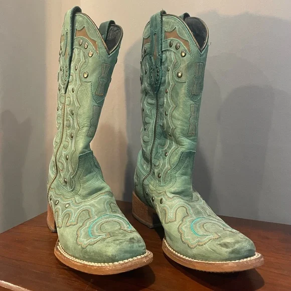 ~Turquoise Justin Women’s Marino Cowboy Boots ~ - Picture 4 of 10
